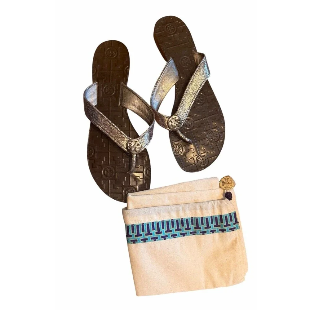 NEW Tory Burch Brown Glitter Sparkly Thora Sandals Flip Flips  Box +  Dustbag 8
